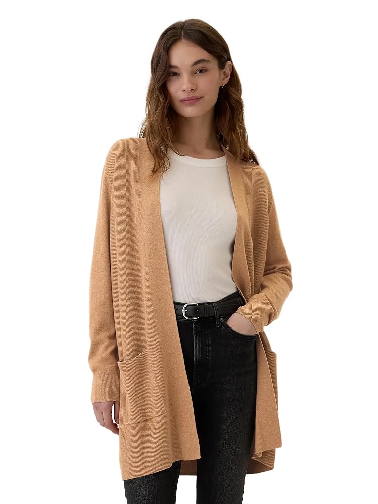 GAP Womens Cotton Oversized Cardigan Camel Heather L at